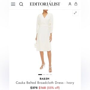 NWT ba&sh Ivory Belted Broadcloth Dress